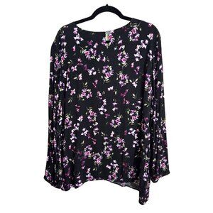J. Jill Black Pink Floral Assymetric Hem Tunic Blouse Size XL